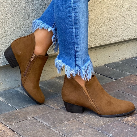 Cognac Asymmetrical Style Boho Chic Ankle Booties - Picture 6 of 9